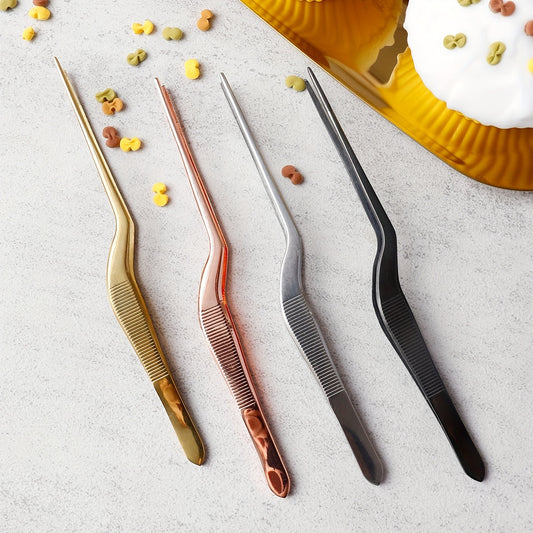 1pc/4pcs Baking Cake Plating Tweezers Decorating Tool, 430 Stainless Steel Molecular Gastronomy Stainless Steel Tool, Chef's Plating Cooking Tongs