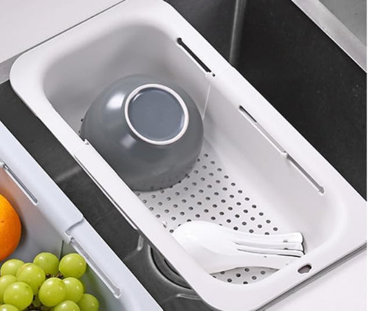 Expandable Over the Sink Colander, Kitchen Strainer Basket for Washing Fruits, Vegetables & Draining Pasta, White