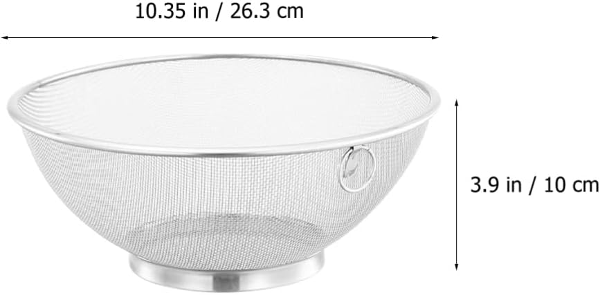 Zerodeko Stainless Steel Mesh Net Colander Strainer Basket Drainer Fine Mesh Strainer Rice Washing Bowl Sieve Sifters for Washing Fruit Vegetable Rice 26.3CM