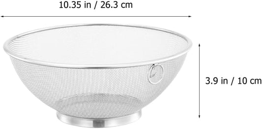 Zerodeko Stainless Steel Mesh Net Colander Strainer Basket Drainer Fine Mesh Strainer Rice Washing Bowl Sieve Sifters for Washing Fruit Vegetable Rice 26.3CM