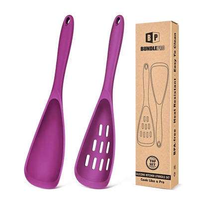 BundlePro Silicone Cooking Utensil Set - 2-Piece Non-Stick Hanging Spatulas with Hang-Dry Holes, BPA-Free, High Temp Resistant, Bulge Keeps Cooktop Clean, Hand Wash Clean Fast, Kitchen Supplies