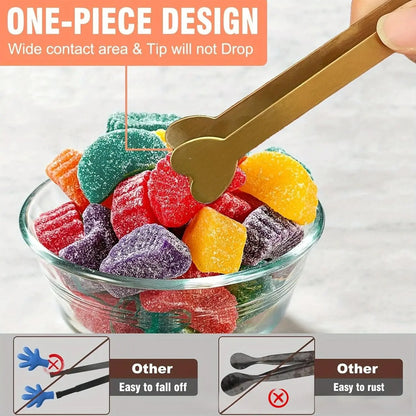 5pcs Golden Mini Tongs, Heart-shaped Sugar Cube Tong, Stainless Steel Small Serving Tong, Durable Ice Cube Tong, Tea Party Serving Tong, Nice Gift, Tea Making Tools, Tea Accessories, Utensils, Perfect for Coffee Bar/Wedding/Valentine's Day