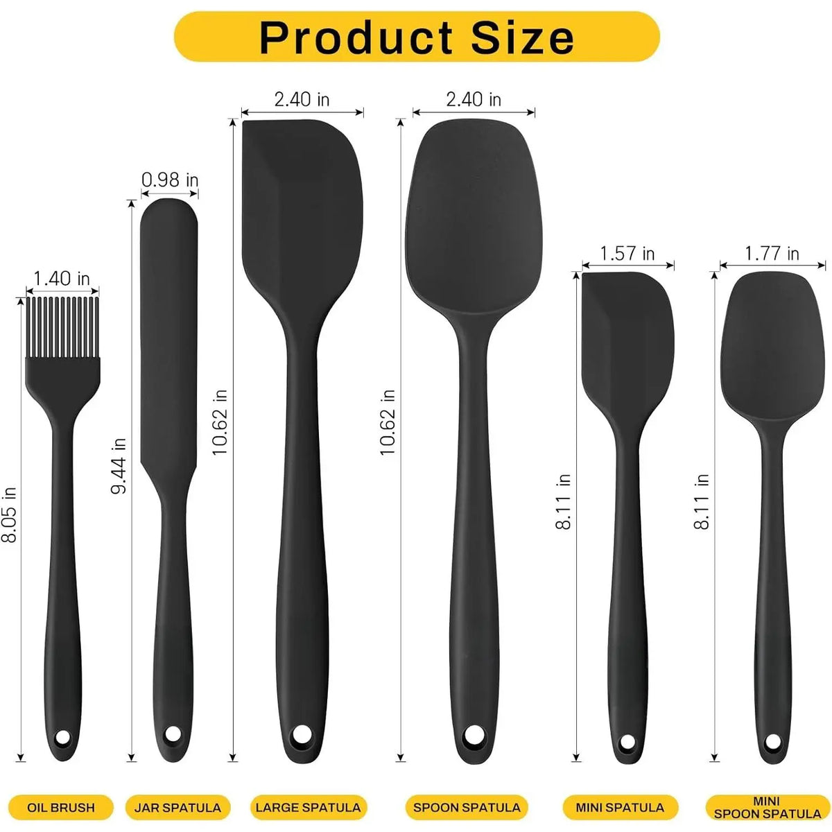 6 count  Spatula Set with  Brush,Mixing-Black | -Grade Material,Heat Resistant Up to 600°F,Dishwasher Safe,