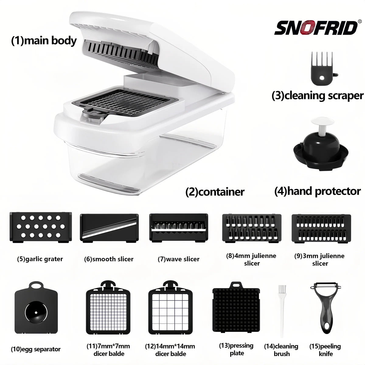 Snofrid 15-in-1 Multifunctional Vegetable Chopper with 8 Blades, Container, Professional Design, Handle & Wave Slicer - Kitchen Accessories, Mom Gadgets for Salad, Potato - Dealsforyoudays Flash Sale Home Item