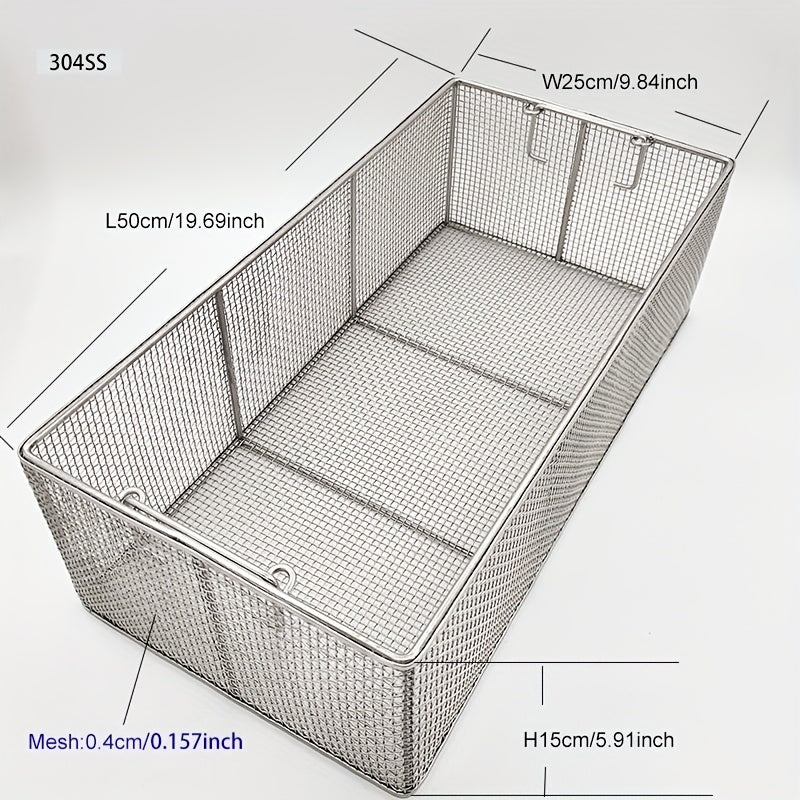 304 Stainless Steel Cleaning Basket, Metal Wire Mesh Basket, Cleaning And Filtering Equipment, Workpiece Drainage, Steaming, Frying, Screening And Filtering, High Load-Bearing Slag Separation, Rectangular, Storage, And Other Multi-Purpose