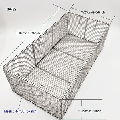 304 Stainless Steel Cleaning Basket, Metal Wire Mesh Basket, Cleaning And Filtering Equipment, Workpiece Drainage, Steaming, Frying, Screening And Filtering, High Load-Bearing Slag Separation, Rectangular, Storage, And Other Multi-Purpose