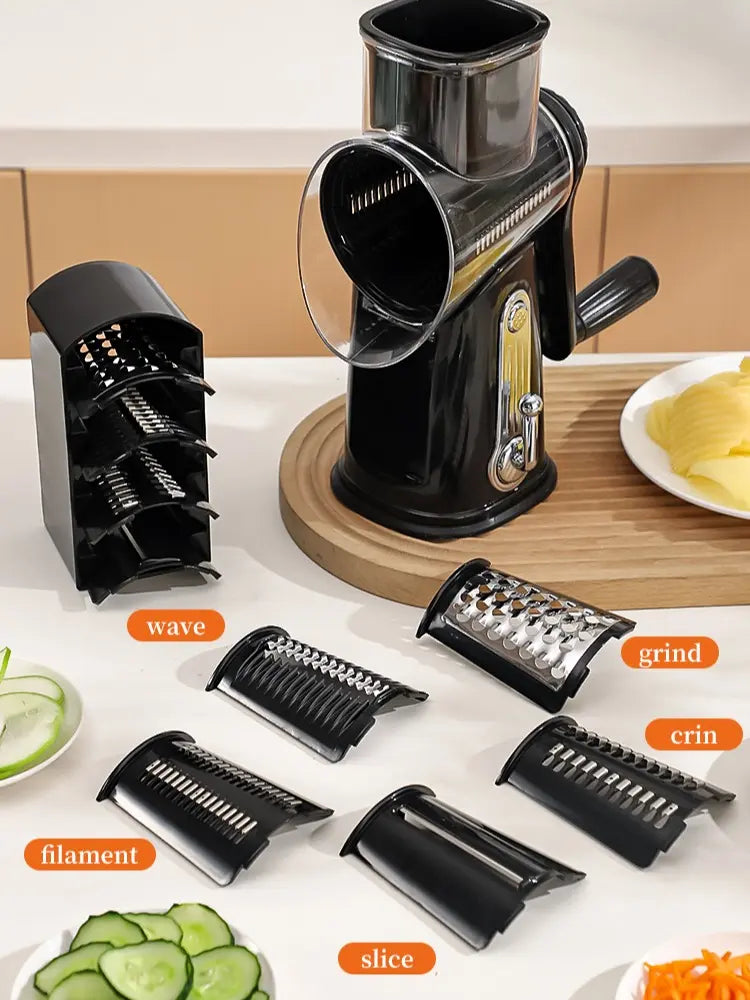 5-in-1 Rotary Vegetable Slicer & Chopper Grater - Manual Multi-Blade Adjustable Shredder, Easy-to-Use Kitchen Utensil for Efficient Potato, Cucumber, Cheese Prep