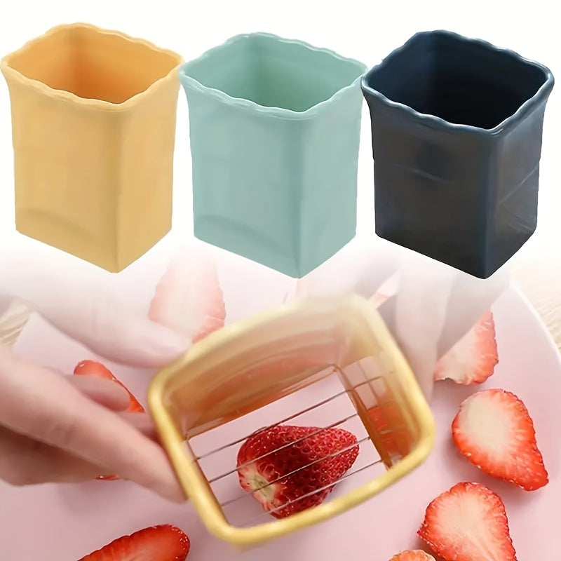 Strawberry Slicer Outdoor Camping Travel Fruit and Vegetable Fruit Platter Slicer Strawberry Banana Press Stainless Steel Fruit Cutter Fashion Creative Gadget Press Type Fruit and Vegetable Slicer Magic Tool Creative Multi-purpose Practical Gadget