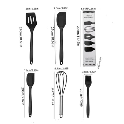 5-Piece Food-Grade Silicone Kitchen Bakeware Combo Set - Spatula, Leak-Proof Scraper, Egg Beater, Brush, Heat-Resistant Stirring Utensils for 4-Hole Pans, Dish-Safe Kitchen Supplies + Free 10-Piece Metal Wire Dish Cloths (Detailed Size Chart Included), Fi