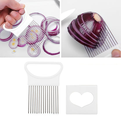 Stainless Steel Onion Slicing Fixed Knife, Suitable for Scallions And Onions, Garlic, Fruits, And Vegetables, Portable Kitchen Cooking Tool Kitchen Accessory, Stainless Steel Onion Insertion Vegetable Cutter