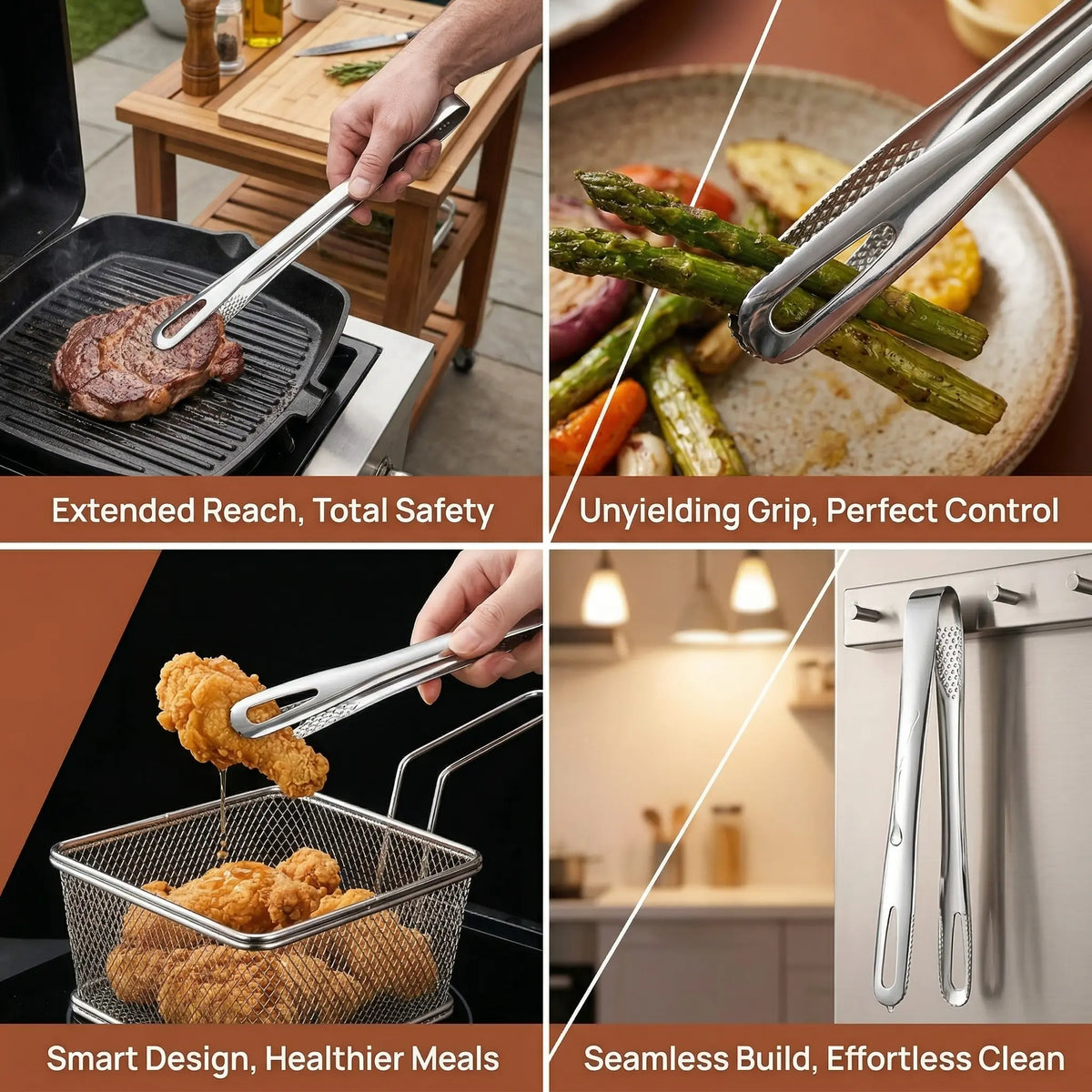 Kitchen Cooking Tongs, 1 Count Stainless Steel Multipurpose Barbecue Tongs, Fried Steak Clamp Spatula, Modern Hot Foods Kitchen Utensil, Kitchen Accessories-MM