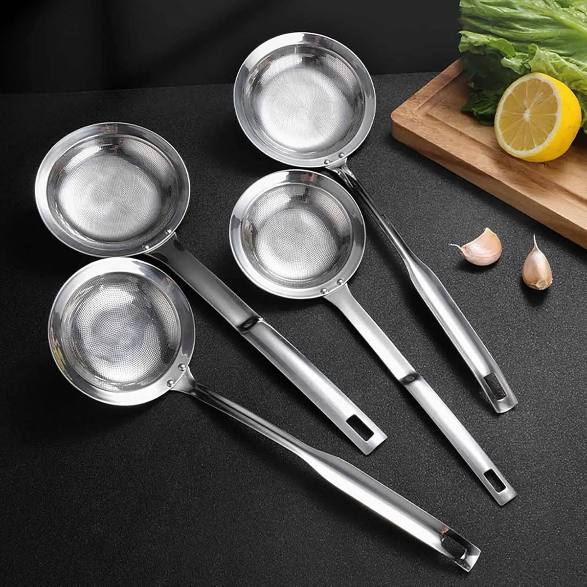 304 Stainless Steel Thick Mesh Strainer Ladle - Rustproof Kitchen Utensils with Heat-Resistant Handle, Fine Mesh, Dishwasher Safe, Ideal for Hot Pot Foam/Dregs, Oil Skimming in Soups, Essential Daily Meal Prep Tool