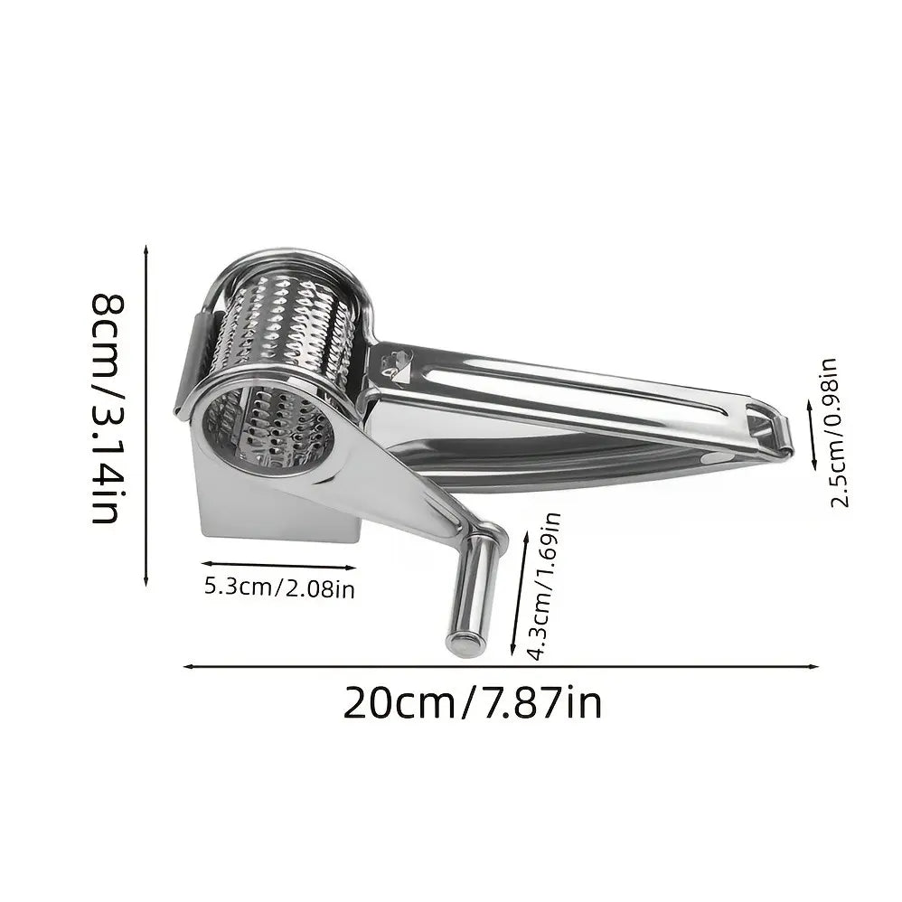 Multi-Functional Stainless Steel Rotary Cheese Grater, Hand-Cranked Design, Safe Food Handling, Ideal for Creative Kitchens