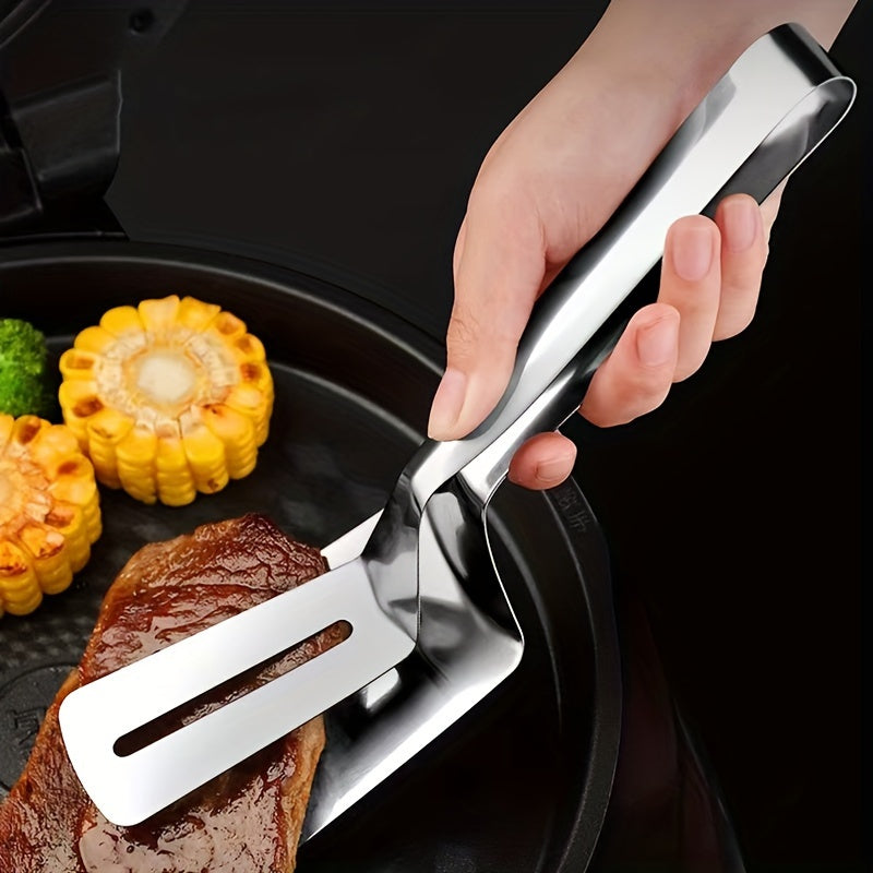 1pc Stainless Steel Steak Clip, Multi-Functional Fish Spatula, Barbecue Clip, Hollow Oil-Draining Food Clip, Kitchen Utensils
