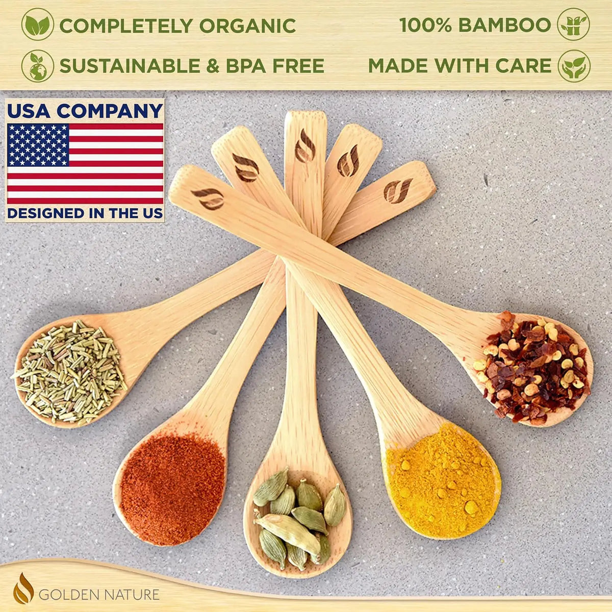 Golden Nature 30-Piece Bamboo Wooden Spoon Set - Mini Scoop, Rounded Handle, Flatware Style Stirring Spoons for Sugar, Coffee, Dessert - Lightweight Kitchen Cutlery Utensils