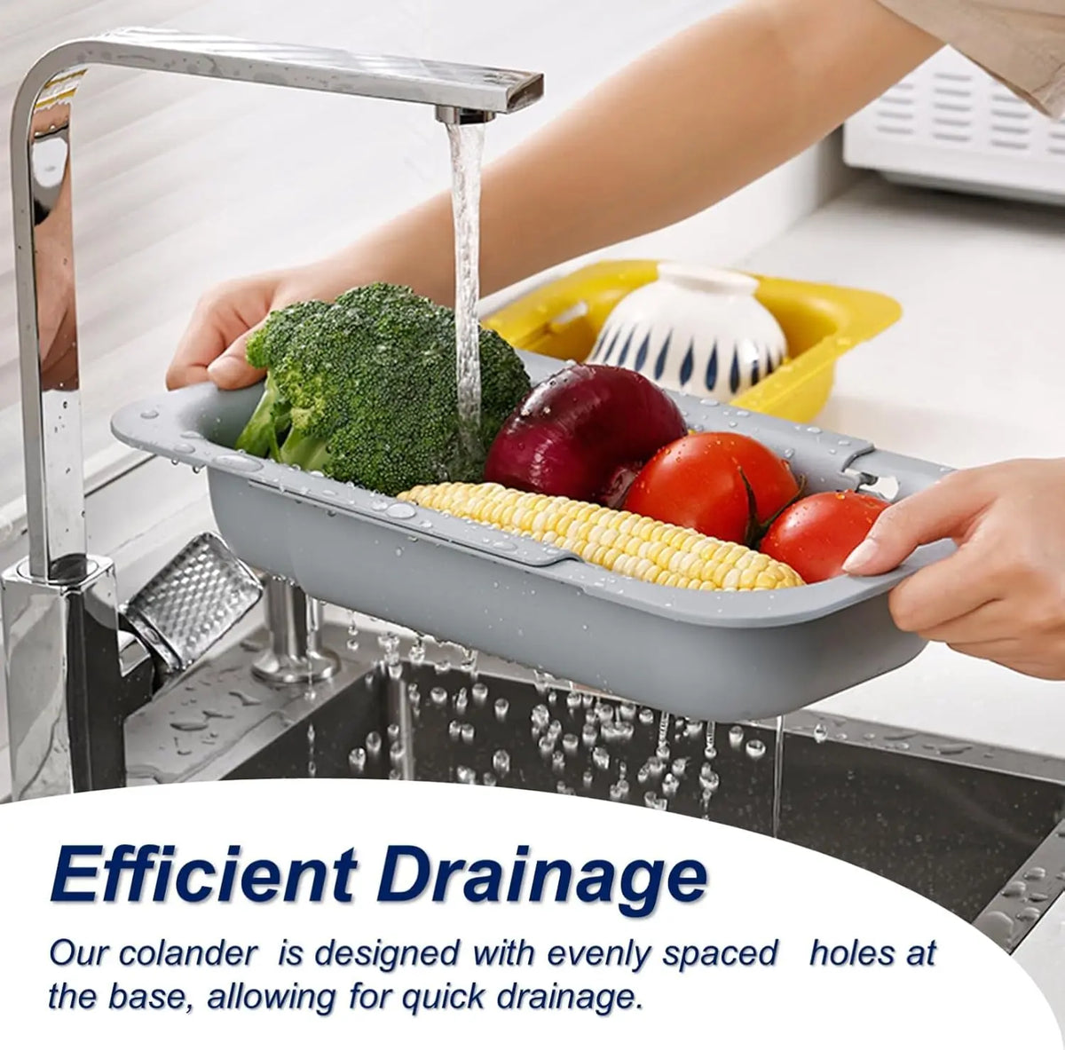 UFORU Collapsible Drain Basket, Kitchen Sink Strainer, Vegetable Wash Basket, Storage Rack, Fruit and Vegetable Drain Basket, Draining Utensils,