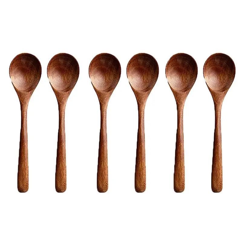 Natural Wooden Spoon Set of 4/6, Durable Eco-Friendly Long-Handled Cooking Spoons in Assorted Sizes for Cooking, Baking and Serving, Kitchen Utensils #GLOBAL PICKS