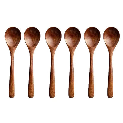 Natural Wooden Spoon Set of 4/6, Durable Eco-Friendly Long-Handled Cooking Spoons in Assorted Sizes for Cooking, Baking and Serving, Kitchen Utensils #GLOBAL PICKS