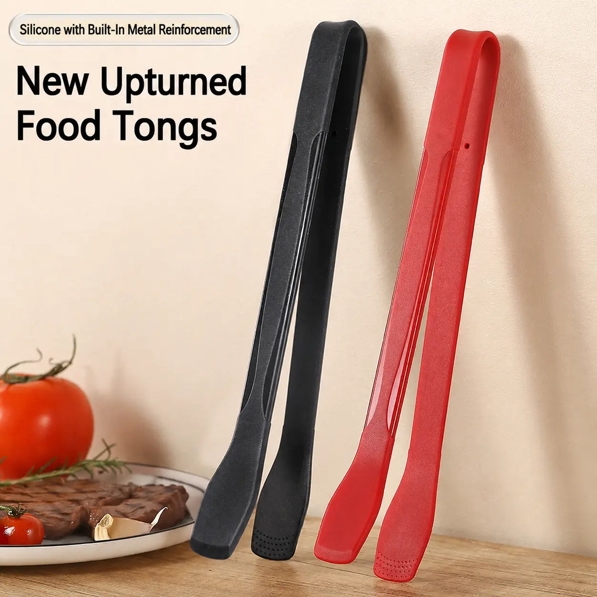 Silicone Tongs for Cooking, Stainless Steel Kitchen Tongs with Silicone Tips, Heat Resistant Lightweight Non-Scratch for Flipping Fish, Steak, Toast & Bread, Dishwasher Safe