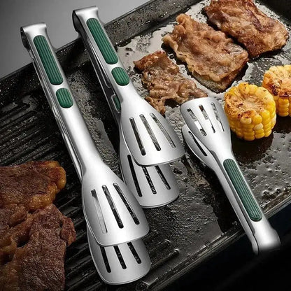 1-Piece Stainless Steel Barbecue Tong - Silver Non-Slip Silicone-Tipped, Oil-Resistant, Durable, Labor-Saving Kitchen Utensil for Barbecue Cooking Kitchen, BBQ Tools, Grilling Accessories, Salad Prep
