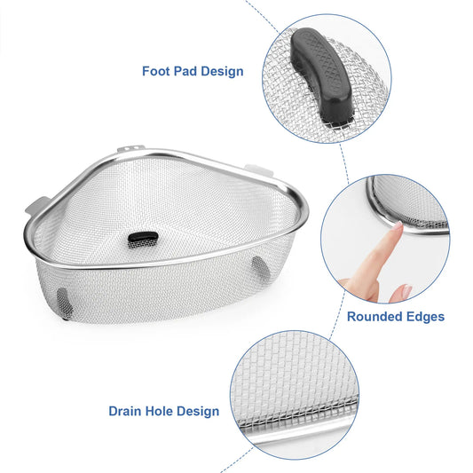 Over the Sink Strainer Drain Basket - Stainless Steel Drain Basket with Stand Hang Use,Hanging Mesh Filter,Food Residue Separator,Kitchen Accessories Organiser