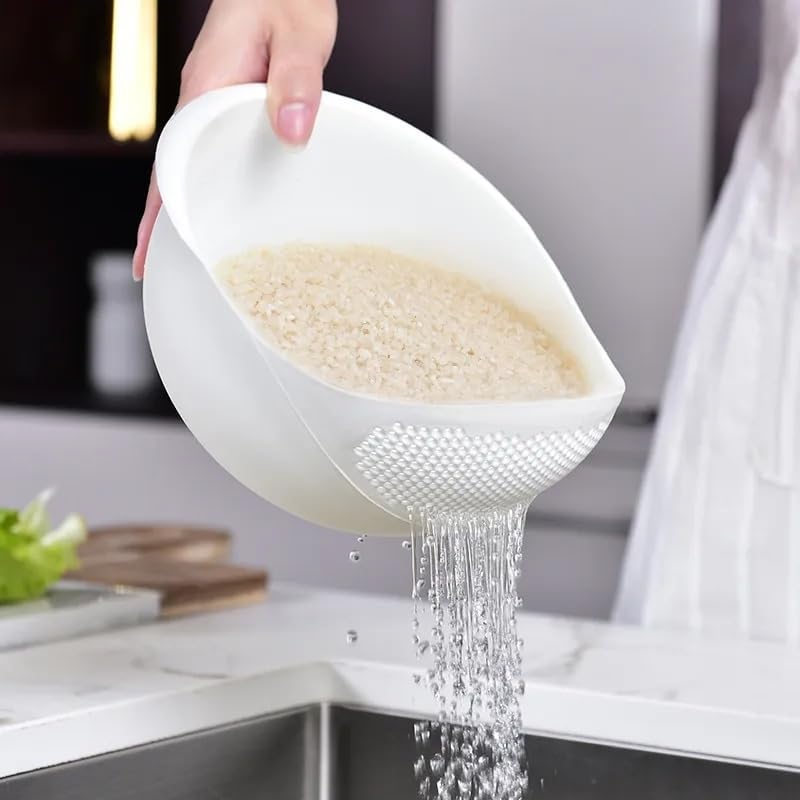 Rice Sieve Plastic Colander Kitchen Drain Basket with Handles Rice Bowl Strainer Strainer Basket Sink Drain Kitchen Tools (white)