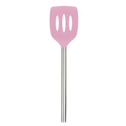 Tovolo Slotted Silicone Spatula Turner Slotted Stainless Steel Handle 10" Black Heat Resistant Non Toxic BPA Free Kitchen Utensil, Scratch Resistant Silicone Pancake Flipper Turner for Cooking