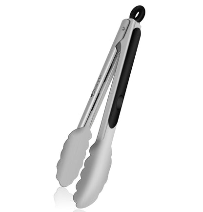 Stainless Steel Cooking Tongs Set of 3 - Heavy Duty 12/9/7 Inch Locking Tongs, Heat Resistant to 600 Degrees, Food Grade Kitchen Metal Tong for Food, Salad, & BBQ - Dishwasher Safe