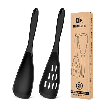 BundlePro Silicone Cooking Utensil Set - 2-Piece Non-Stick Hanging Spatulas with Hang-Dry Holes, BPA-Free, High Temp Resistant, Bulge Keeps Cooktop Clean, Hand Wash Clean Fast, Kitchen Supplies