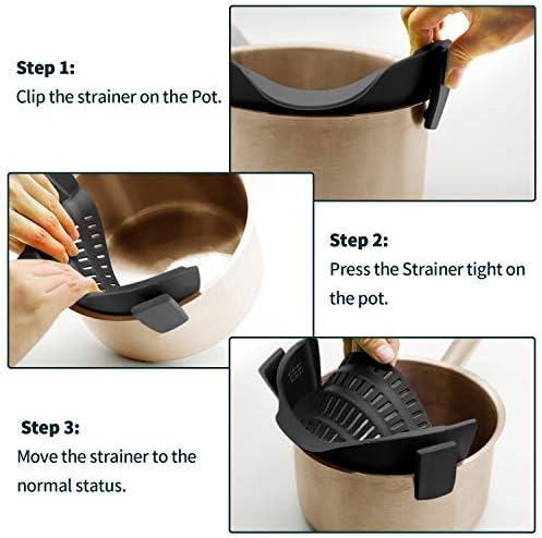 AUOON Clip On Strainer Silicone for All Pots, Standard 8.86 x 3.55in, Black
