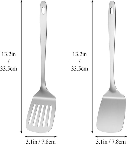 ChefBee 2PCS Stainless Steel Spatula Set, Solid & Slotted Turner