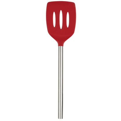 Tovolo Slotted Silicone Spatula Turner Slotted Stainless Steel Handle 10" Black Heat Resistant Non Toxic BPA Free Kitchen Utensil, Scratch Resistant Silicone Pancake Flipper Turner for Cooking