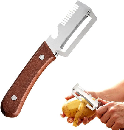 2026 Upgrade Vegetable Peeler With Wooden Handle, Stainless Steel Wide Blade Potato and Carrot Peeler, 3-in-1 Veggie Peeler With Scallion Shredder and Bottle Opener for Kitchen, Camping and Trave