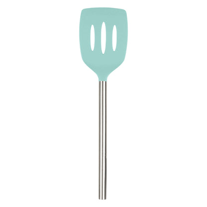 Tovolo Slotted Silicone Spatula Turner Slotted Stainless Steel Handle 10" Black Heat Resistant Non Toxic BPA Free Kitchen Utensil, Scratch Resistant Silicone Pancake Flipper Turner for Cooking