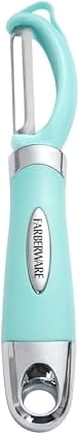 Farberware Vegetable Peeler, Pro2 Euro Peeler with Sharp Stainless Steel Swivel Blade and Ergonomic Handle, Dishwasher Safe, Aqua Sky