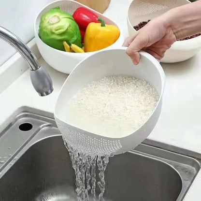 Rice Sieve Plastic Colander Kitchen Drain Basket with Handles Rice Bowl Strainer Strainer Basket Sink Drain Kitchen Tools (white)