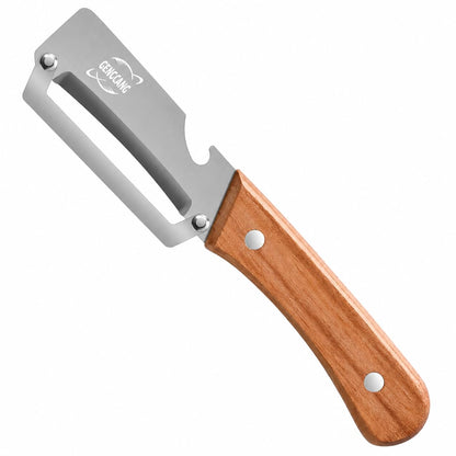 MultiFunctional Vegetable Peeler, Non-Slip Wooden Handle with Sharp Stainless Steel Blade, Built-in Bottle Opener - Perfect Kitchen Peeler For Veggie, Fruit, Potato, Carrot, Apple