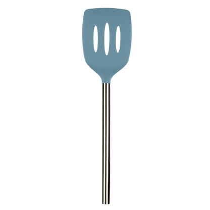 Tovolo Slotted Silicone Spatula Turner Slotted Stainless Steel Handle 10" Black Heat Resistant Non Toxic BPA Free Kitchen Utensil, Scratch Resistant Silicone Pancake Flipper Turner for Cooking