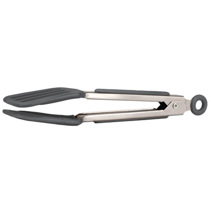 Tovolo Mini Turner Tongs Nonstick Flat Head Tong for Easily Flipping Cooking Serving, Heat Resistant Tongs BPA Free Dishwasher Safe Tongs Easy Lock Non Slip Grip Stainless Steel Handle, White