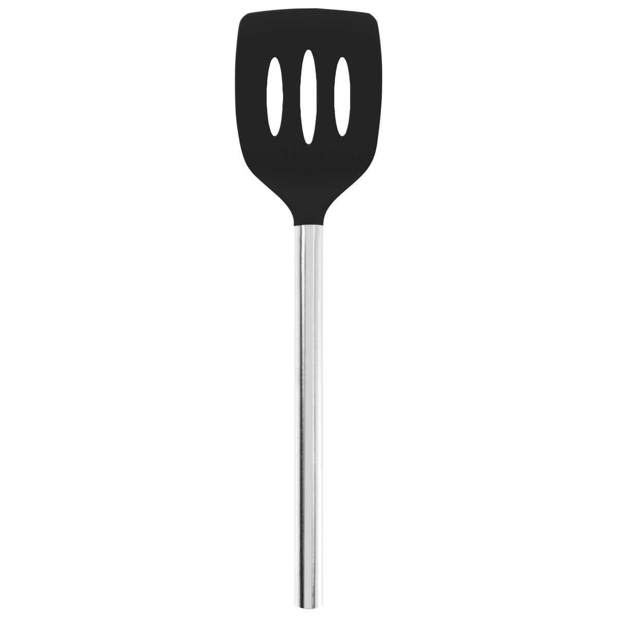 Tovolo Slotted Silicone Spatula Turner Slotted Stainless Steel Handle 10" Black Heat Resistant Non Toxic BPA Free Kitchen Utensil, Scratch Resistant Silicone Pancake Flipper Turner for Cooking