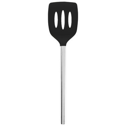 Tovolo Slotted Silicone Spatula Turner Slotted Stainless Steel Handle 10" Black Heat Resistant Non Toxic BPA Free Kitchen Utensil, Scratch Resistant Silicone Pancake Flipper Turner for Cooking