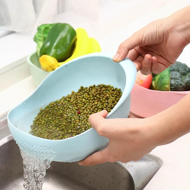 Rice Sieve Plastic Colander Kitchen Drain Basket with Handles Rice Bowl Strainer Strainer Basket Sink Drain Kitchen Tools (white)
