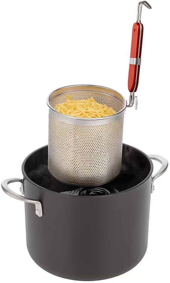 3PCs Mesh Pasta Basket Food Strainer Insert For Pot, Colander with Round Wooden Handle Stainless Steel Mesh Spider Strainer for Pasta Noodles Dumpling Vegetable