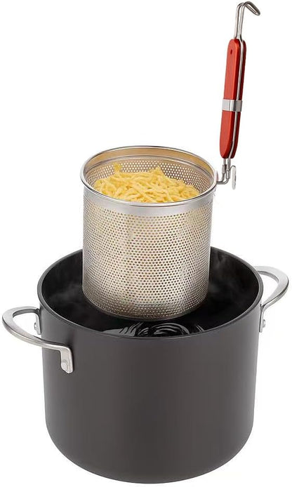 3PCs Mesh Pasta Basket Food Strainer Insert For Pot, Colander with Round Wooden Handle Stainless Steel Mesh Spider Strainer for Pasta Noodles Dumpling Vegetable