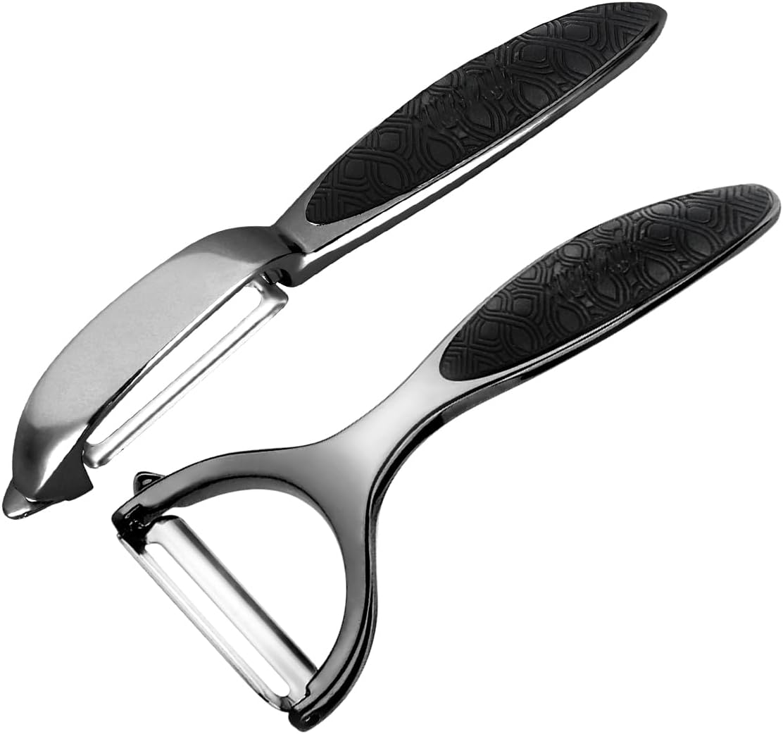 Vegetable Peeler, Potato Peelers for Kitchen Stainless Steel Multi-function Set Fruit Peeler For Kitchen and Household Tools Y & I Shape Swivel Blades for Fruit Vegetables(Black)