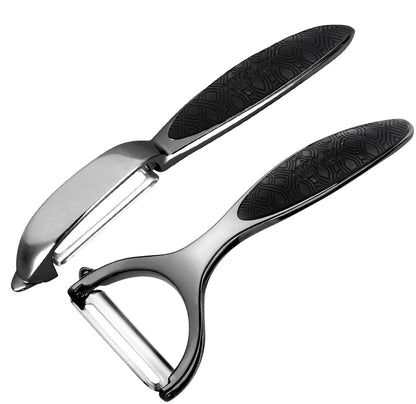 Vegetable Peeler, Potato Peelers for Kitchen Stainless Steel Multi-function Set Fruit Peeler For Kitchen and Household Tools Y & I Shape Swivel Blades for Fruit Vegetables(Black)