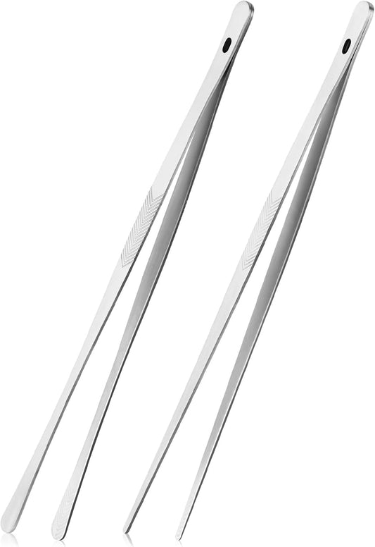 ChefBee 2PCS 12" Stainless Steel Kitchen Tongs Tweezers with Serrated Tips