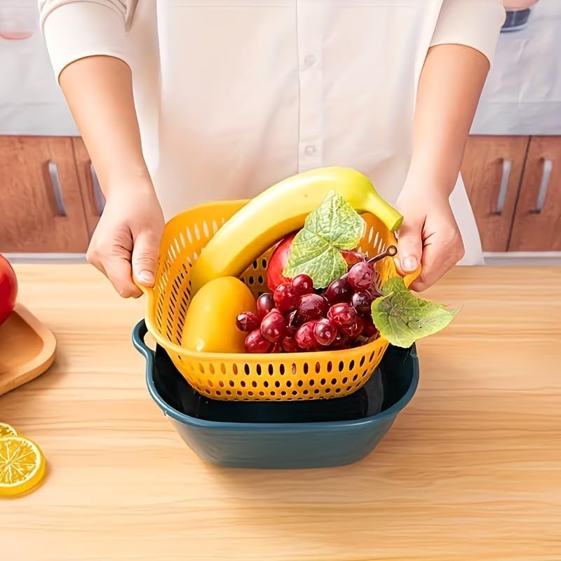 4 Pcs Plastic Colander Set – Dual Drain Basket, Washable Sieve, Fruit and Vegetable Washing Container, Kitchen Household Supplies