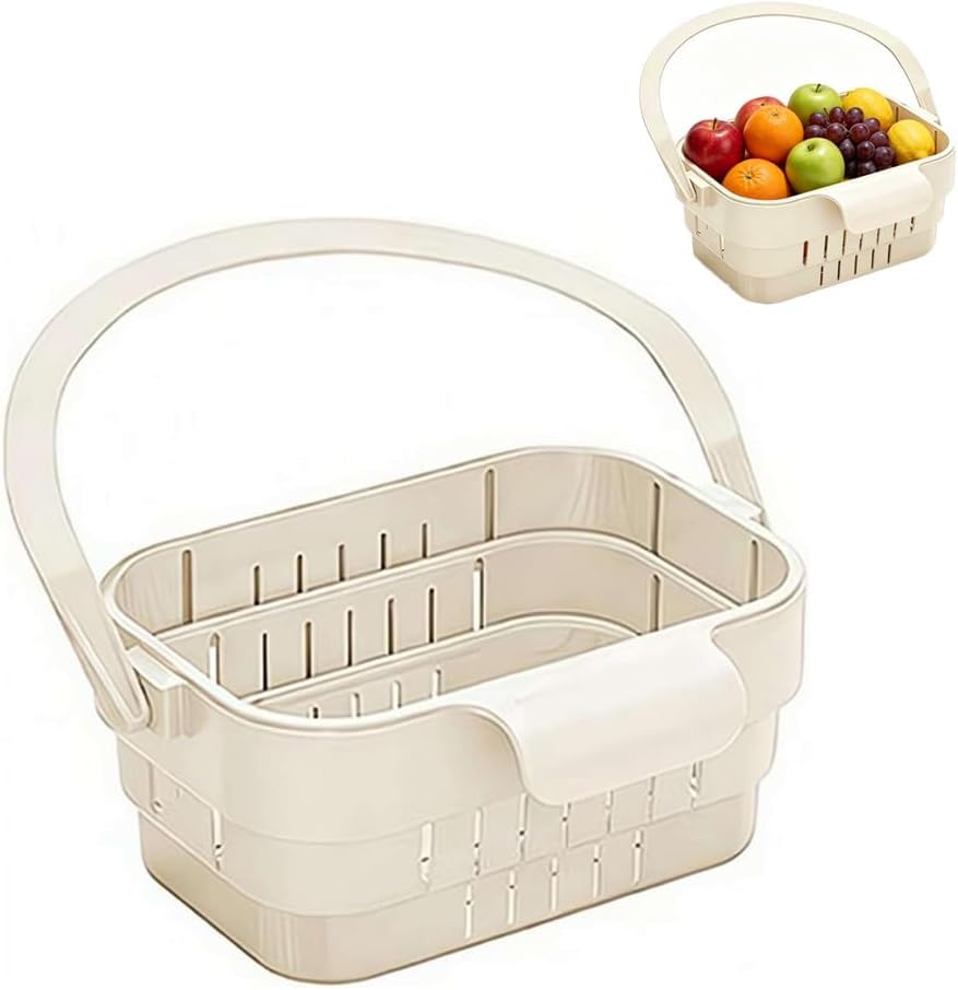 Foldable Hanging Sink Drain Basket, Stretchable Kitchen Colander with Handle, Space Saving Multi-functional Kitchen Storage Basket Draining for Food, Fruits, Vegetables, Utensils(White)