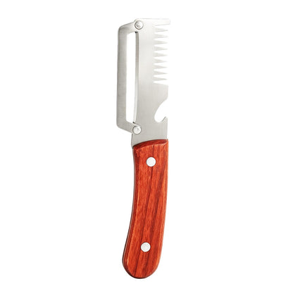 2-Pack 3-in-1 Vegetable Peelers for Kitchen with Wooden Handle, Stainless Steel Blades, Built-in Julienne Cutter & Bottle Opener, Fruit Peeler for Potato, Carrot, Apple, Cucumber & Pumpkin